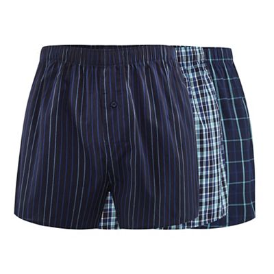 The Collection Big and tall pack of three navy checked and striped woven boxer shorts